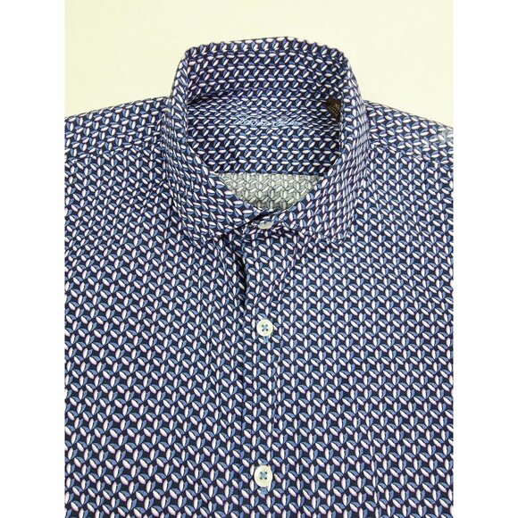 Tasso Elba Size XL 17-17.5 Black Blue White Lavender Ovel Pattern Cotton Shirt - Picture 1 of 9